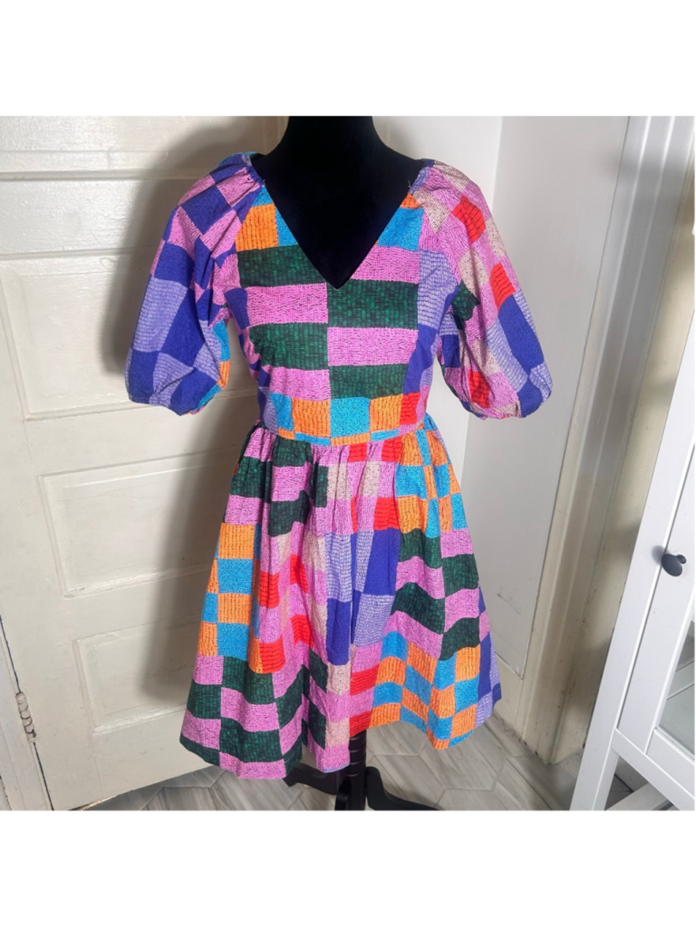 VTG Gorman Patchwork Mini Cotton Dress Size 6 Multicolor Coquette Schoolgirl